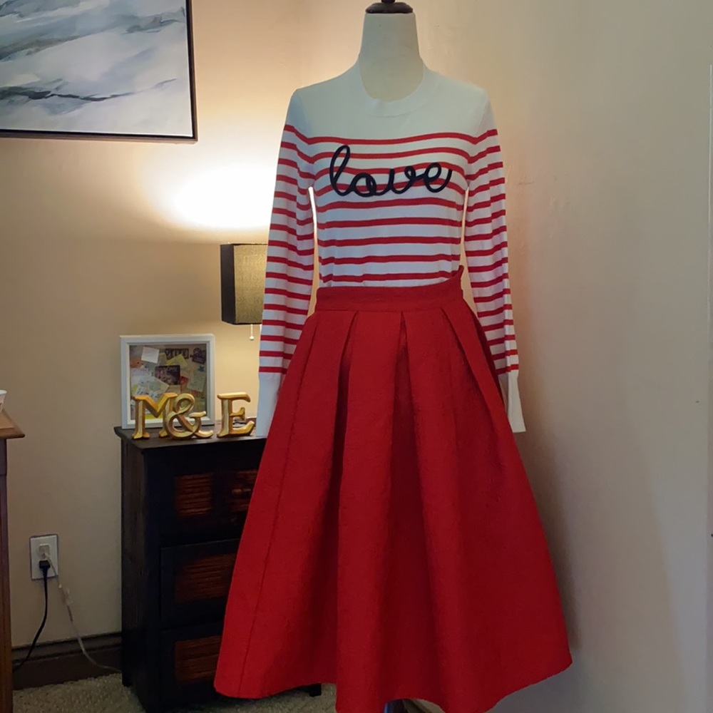 Chicwish Red Roses Embossed Full  Skirt with Pockets!